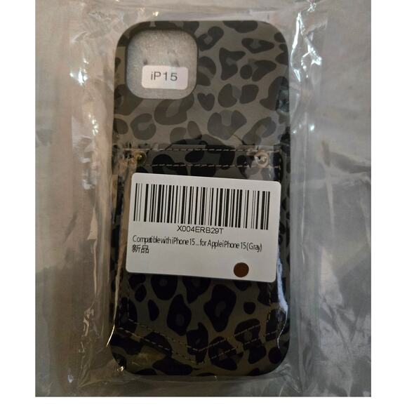 iPhone15 Fashion Card Holder Phone Case Cover Gray Animal Print - Picture 2 of 3